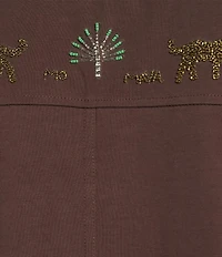 Mo Maya Cropped Embroidered Short Sleeve Crew Neck Tee