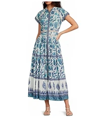 Mo Maya Emma A Line V Neck Short Sleeve Flare Midi Dress