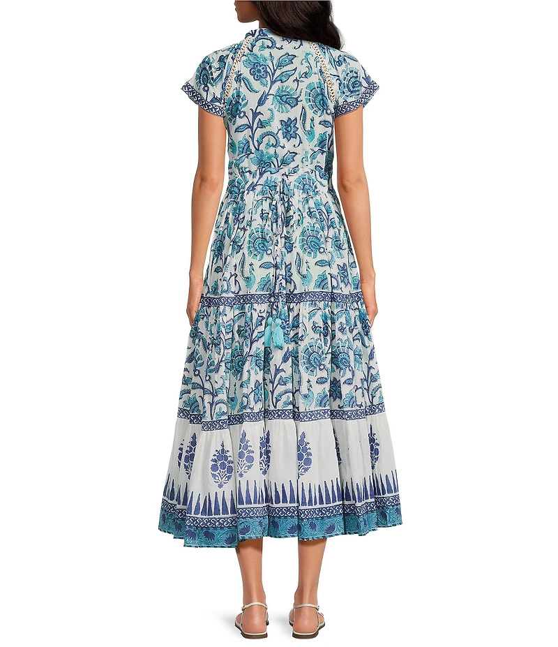 Mo Maya Emma A Line V Neck Short Sleeve Flare Midi Dress