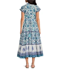 Mo Maya Emma A Line V Neck Short Sleeve Flare Midi Dress