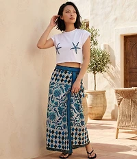 Mo Maya Emma Side Slit Printed Long Skirt