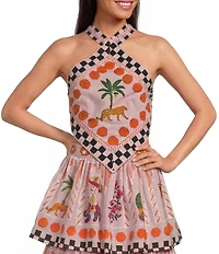 Mo Maya Jaipur Kite Cropped Halter Printed Coordinating Top