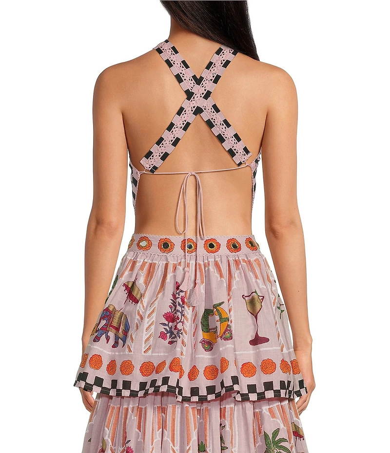 Mo Maya Jaipur Kite Cropped Halter Printed Coordinating Top