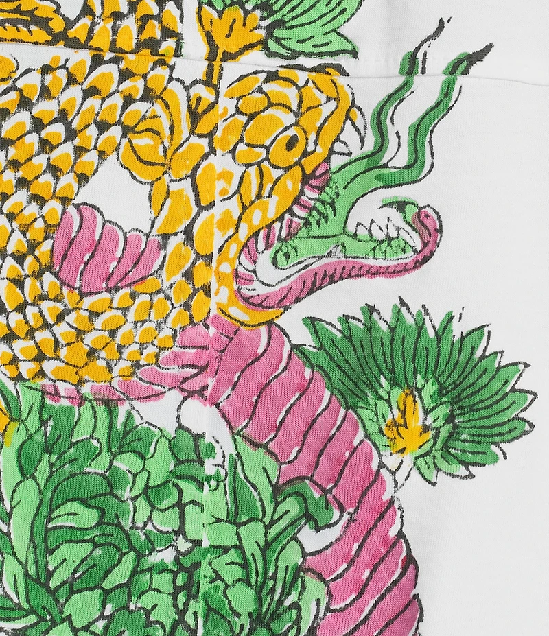 Mo Maya Knit Dragon Motif Short Sleeve Crop Box Tee