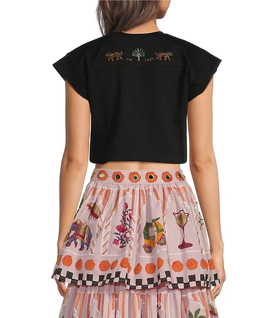 Mo Maya Leo Crop Embroidered Tee