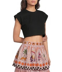Mo Maya Leo Crop Embroidered Tee