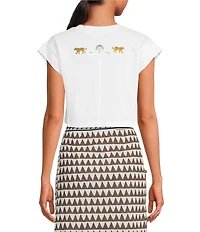 Mo Maya Leo Short Cap Sleeve Crew Neck Crop Tee