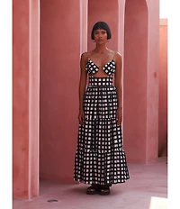 Mo Maya Luna Gingham Check V Neckline Cut-Out Sleeveless Maxi Dress