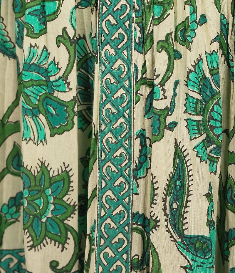 Mo Maya Mojo Printed V-Neck Short Sleeve Flare Midi Dress