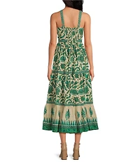 Mo Maya Mojo Printed Sweetheart Neckline Sleeveless Bustier Midi Dress