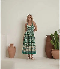Mo Maya Mojo Printed Sweetheart Neckline Sleeveless Bustier Midi Dress