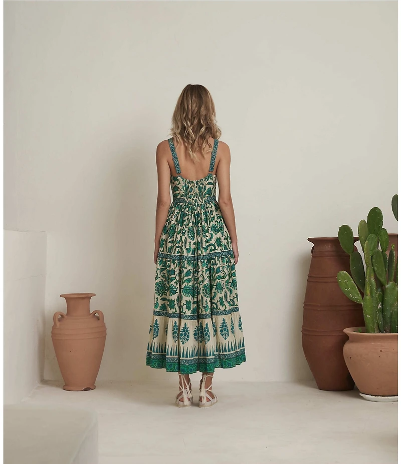 Mo Maya Mojo Printed Sweetheart Neckline Sleeveless Bustier Midi Dress