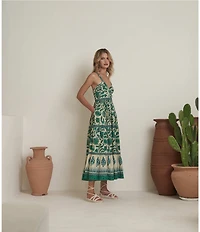 Mo Maya Mojo Printed Sweetheart Neckline Sleeveless Bustier Midi Dress