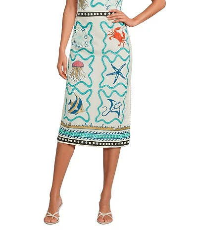 Mo Maya Namaste Sunshine Coordinating Linen Blend Hand Printed Midi Skirt