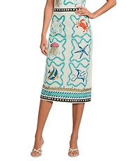 Mo Maya Namaste Sunshine Coordinating Linen Blend Hand Printed Midi Skirt