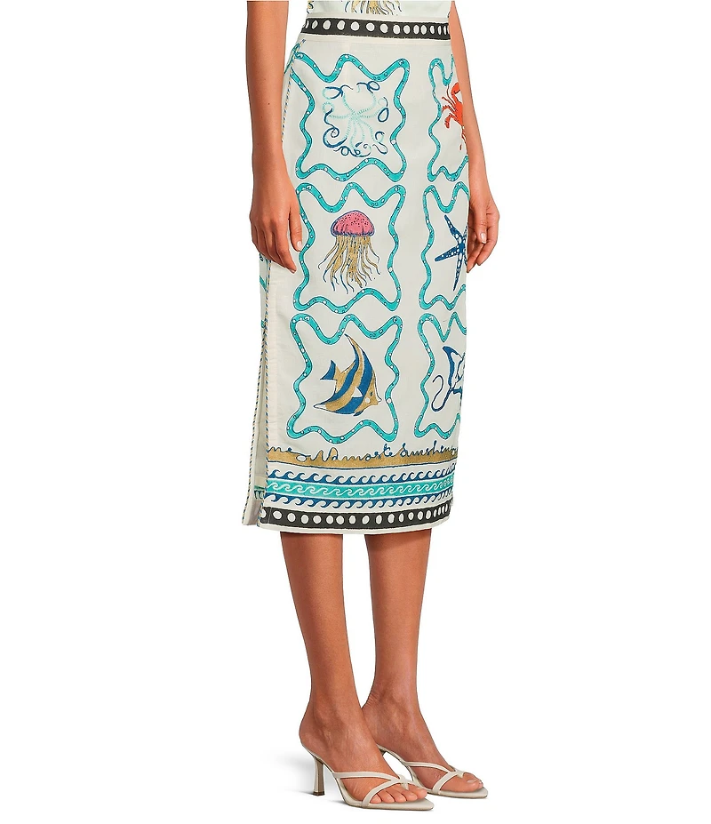 Mo Maya Namaste Sunshine Coordinating Linen Blend Hand Printed Midi Skirt