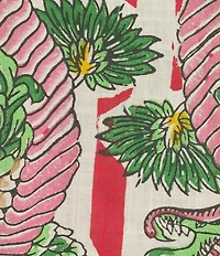 Mo Maya Red Stripe Dragon Print Camp Collar Short Sleeve Button Front Coordinating Coverup Top