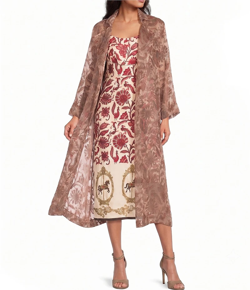 Mo Maya Ruby Floral Light Weight Long Jacket