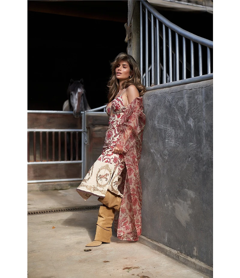 Mo Maya Ruby Floral Light Weight Long Jacket