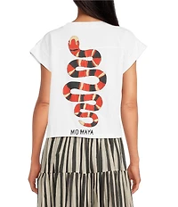Mo Maya Sonoran Crew Neck Snake Design Knit Tee Shirt