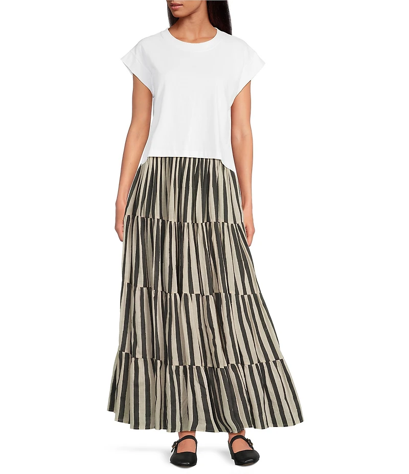 Mo Maya Sonoran Crew Neck Snake Design Knit Tee Shirt
