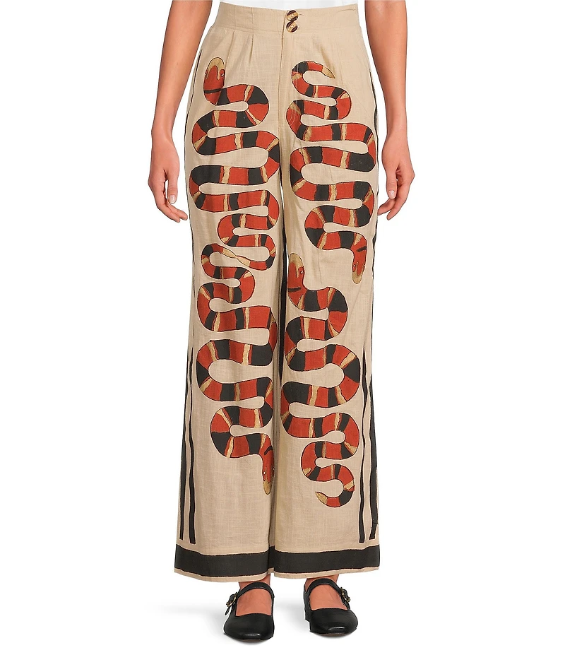 Mo Maya Sonoran Snake Print Wide Leg Pants