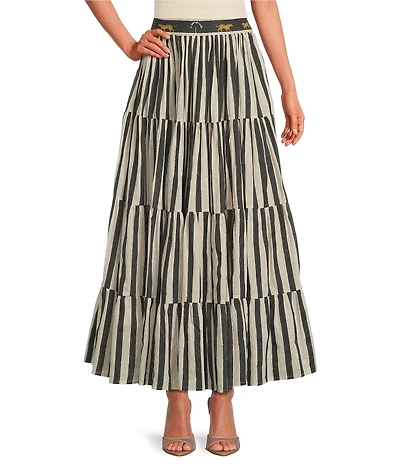 Mo Maya Sonoran Stripe Tiered Maxi Skirt