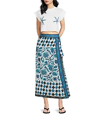 Mo Maya Starfish Printed Crew Neck Short Sleeve Cropped Tee Shirt