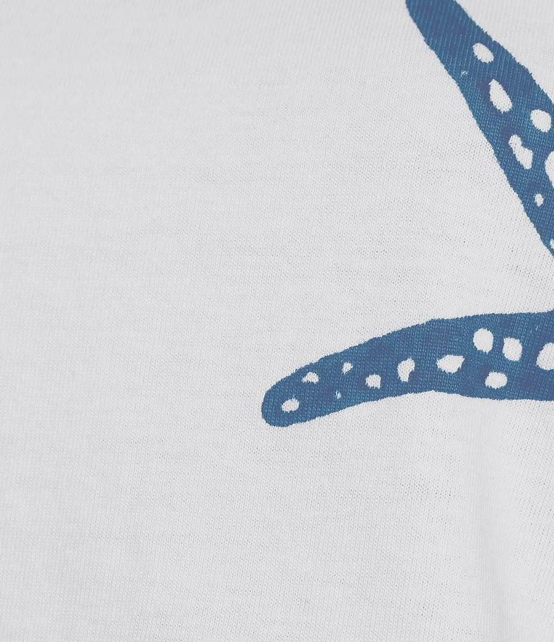 Mo Maya Starfish Printed Crew Neck Short Sleeve Cropped Tee Shirt