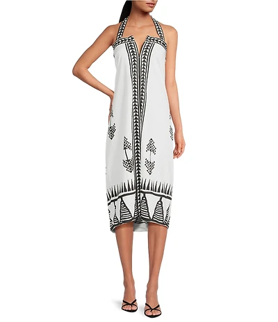 Mo Maya Tara Hand Block Print Halter Midi Dress