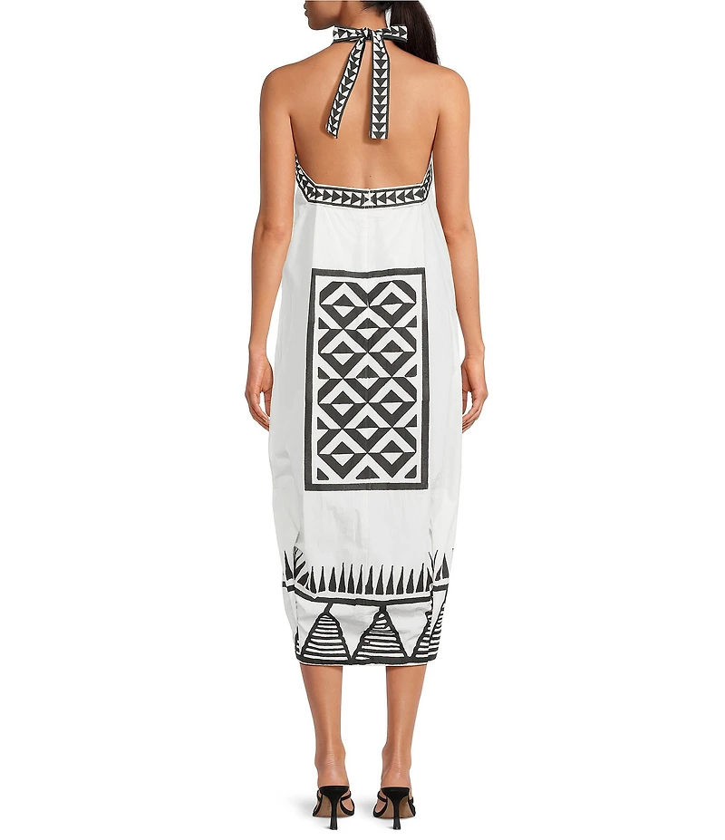 Mo Maya Tara Hand Block Print Halter Midi Dress