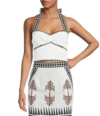 Mo Maya Tara Hand Painted Pattern Print Sweetheart Halter Sleeveless Coordinating Bra Top