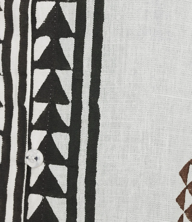 Mo Maya Tara Hand Painted Print Linen Blend Button Front Short Sleeve Coordinating Shirt