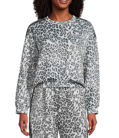 Moa Moa Animal Print Dolman Sleeve Cropped Crew Neck T-Shirt