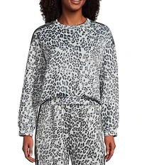 Moa Moa Animal Print Dolman Sleeve Cropped Crew Neck T-Shirt