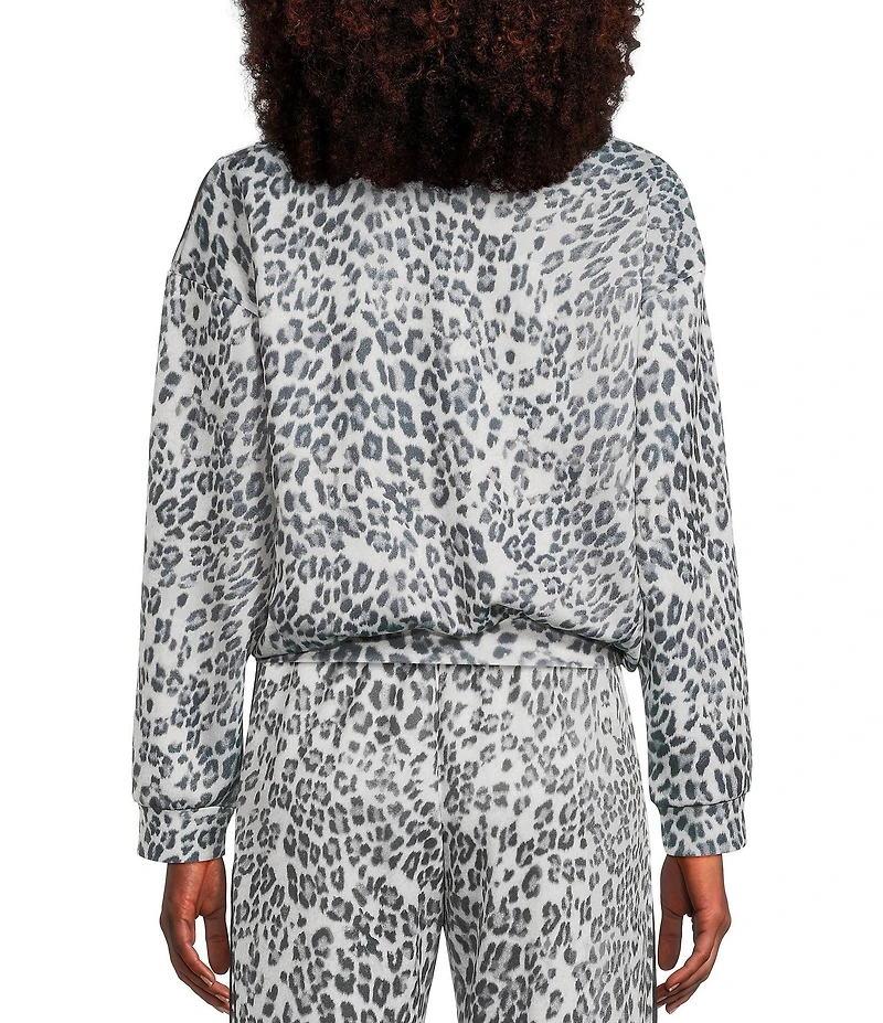 Moa Moa Animal Print Dolman Sleeve Cropped Crew Neck T-Shirt