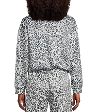 Moa Moa Animal Print Dolman Sleeve Cropped Crew Neck T-Shirt