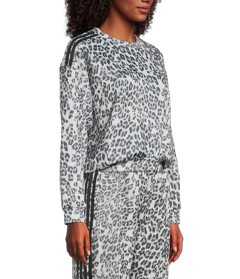 Moa Moa Animal Print Dolman Sleeve Cropped Crew Neck T-Shirt
