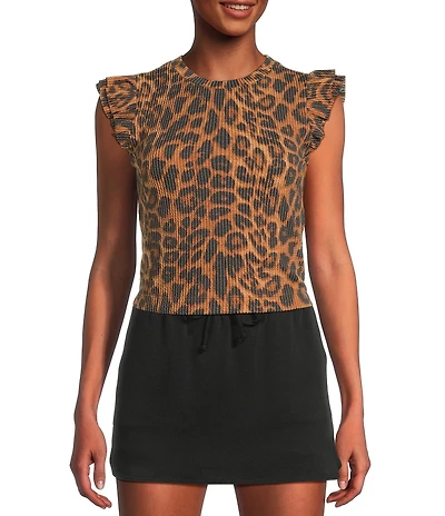 Moa Moa Animal Print Short Sleeve Ruffle Top