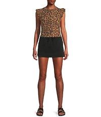 Moa Moa Animal Print Short Sleeve Ruffle Top