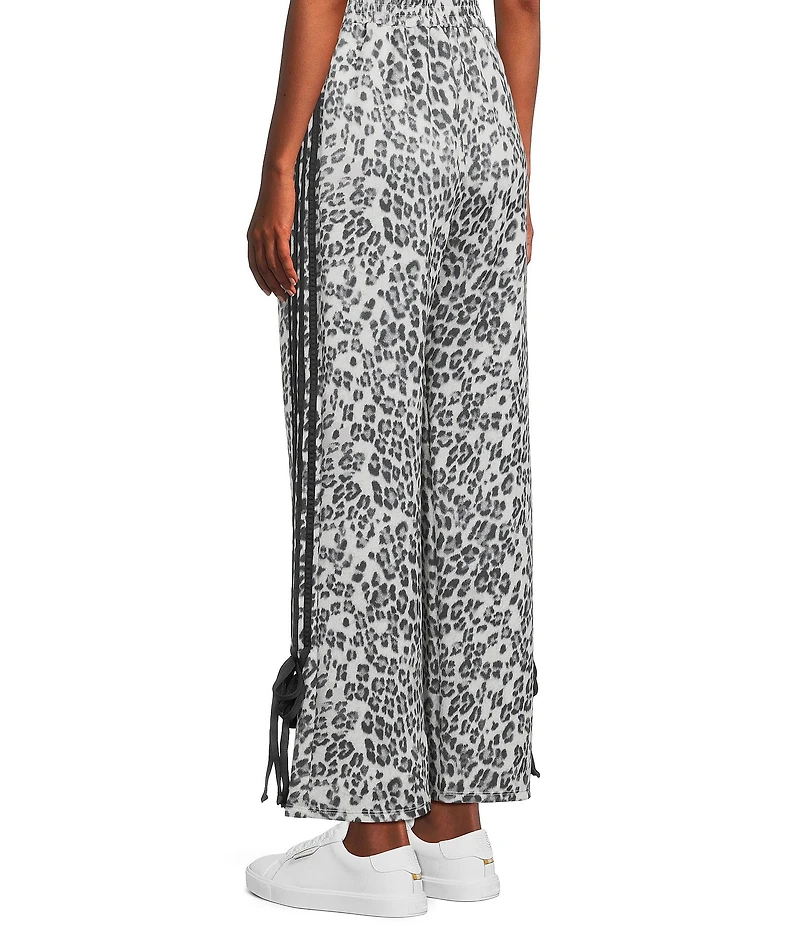 Moa Moa Animal Print Wide Leg Side Tie Pants