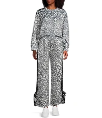 Moa Moa Animal Print Wide Leg Side Tie Pants