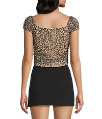 Moa Moa Animal Printed Short Sleeve Square Neck Top