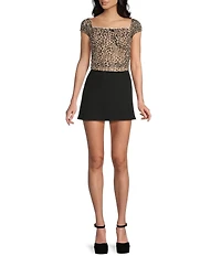 Moa Moa Animal Printed Short Sleeve Square Neck Top