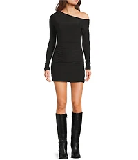 Moa Moa Asymmetrical Neck One Shoulder Long Sleeve Bodycon Dress