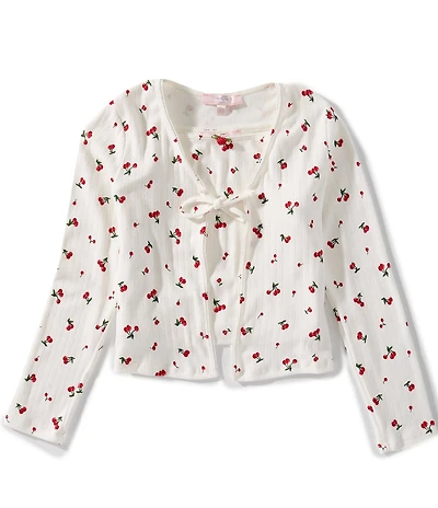 Moa Moa Big Girls Pointelle Cherry Print Tank Top & Cardigan Sweater Set
