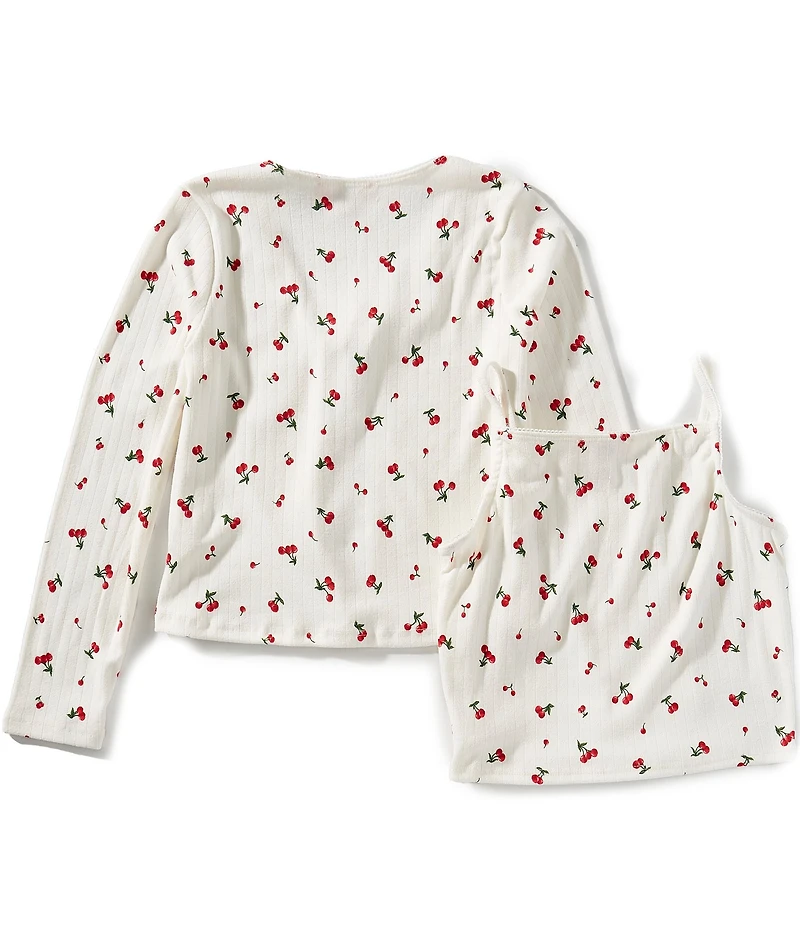 Moa Moa Big Girls Pointelle Cherry Print Tank Top & Cardigan Sweater Set