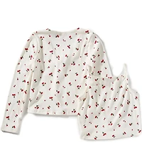 Moa Moa Big Girls Pointelle Cherry Print Tank Top & Cardigan Sweater Set