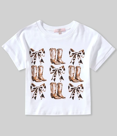 Moa Moa Big Girls Cowgirl Boots & Bows Western Graphic T-Shirt
