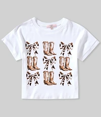 Moa Moa Big Girls Cowgirl Boots & Bows Western Graphic T-Shirt